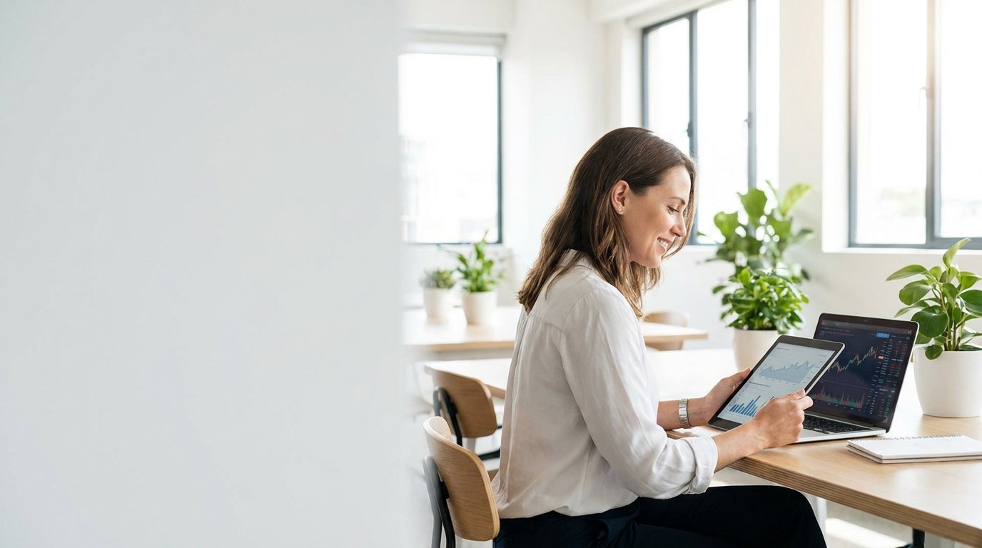 A business owner reviewing clear financial dashboards